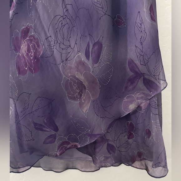 Vintage R&M Richards Purple Floral Chiffon Skirt Sz 14 Sheer Lined USA Made - Picture 3 of 8